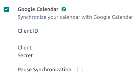 تیک گزینه Google Calendar در تنظیمات عمومی اودو
